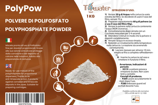 PolyPow, polvere di polifosfato per produzione cartucce per dosatori proporzionali (1 kg) Food Grade